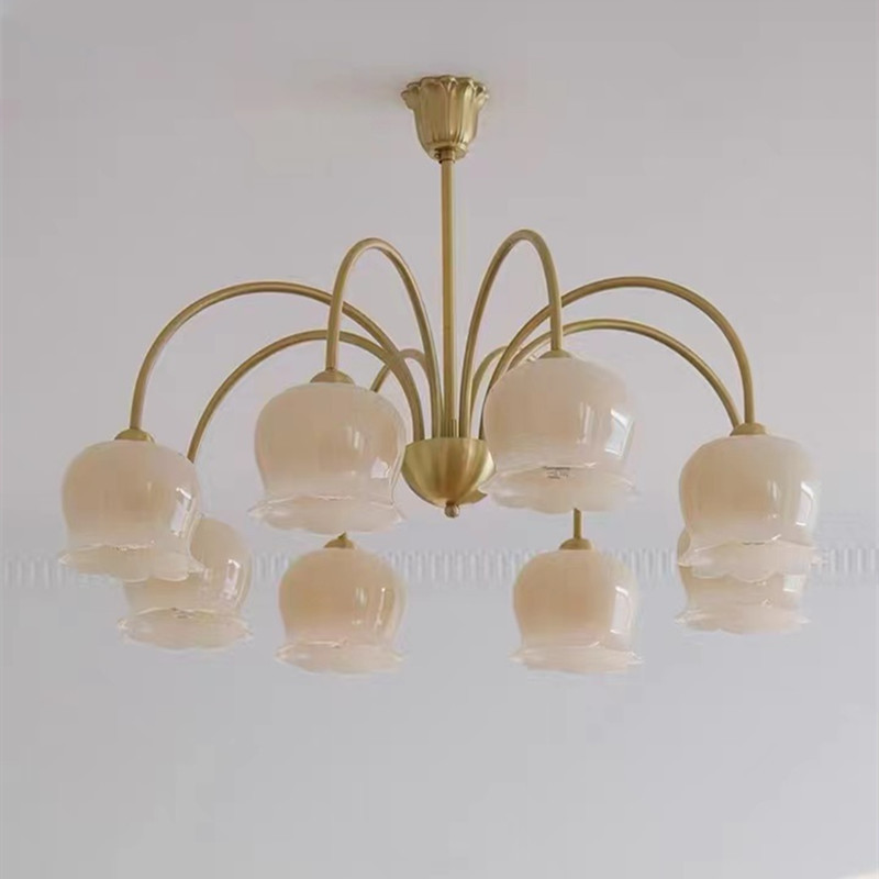 Modern French American copper simple cream lily of the valley bedroom chandelier